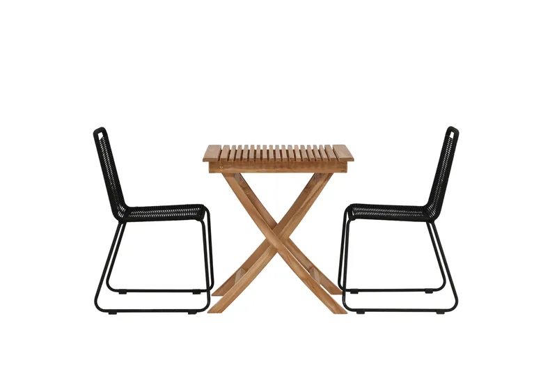 Ghana Cafesæt 70x70 cm + 2 Lindos Stabelbar stol, Sort/Brun