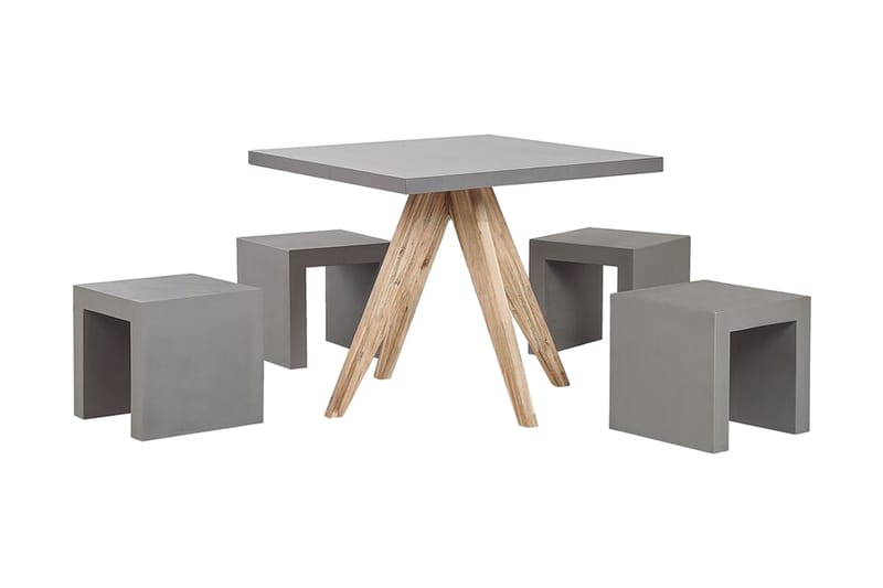 Havesæt med bord og 4 skamler 90x90 OLBIA - Grå - Havemøbler - Udendørsgruppe - Cafesæt