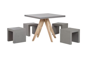 Havesæt med bord og 4 skamler 90x90 OLBIA - Grå - Havemøbler - Udendørsgruppe - Cafesæt