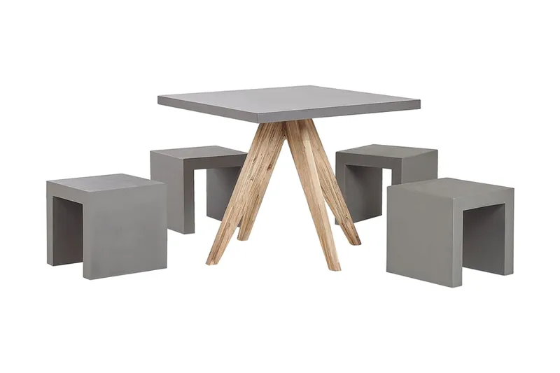 Havesæt med bord og 4 skamler 90x90 OLBIA, Grå
