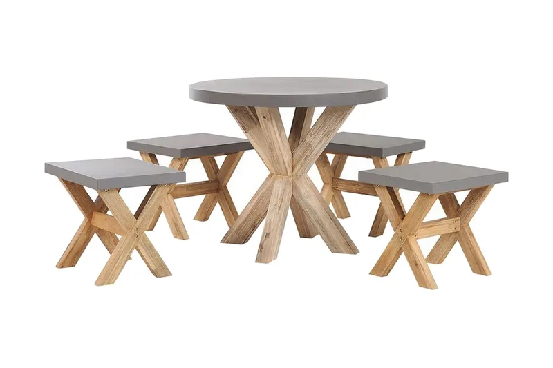 Havesæt med borde og 4 skamler¸ 90 cmOLBIA, Grå