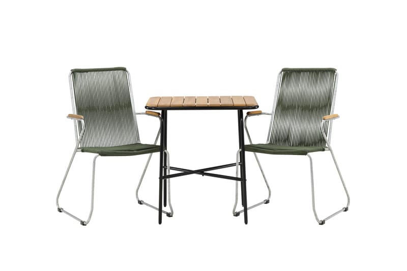 Holmbeck Cafésæt 70 cm + 2 Bois Armlænsstole, Grøn/Brun