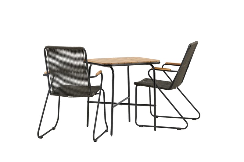 Holmbeck Caf�ésæt 70 cm + 2 Bois Armlænsstole - Sort/Brun - Havemøbler - Balkon - Balkonmøbler - Altansæt