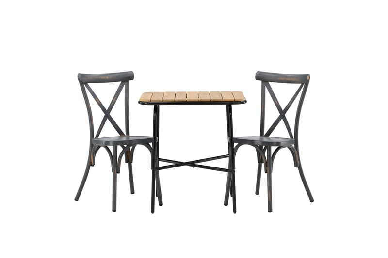 Holmbeck Cafésæt 70 cm + 2 Tablas Spisestole, Brun/Mørkegrå
