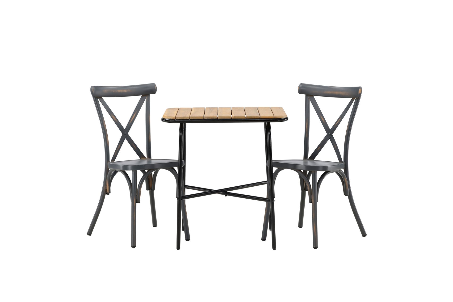 Holmbeck Cafésæt 70 cm + 2 Tablas Spisestole - Brun/Mørkegrå - Havemøbler - Balkon - Balkonmøbler - Altansæt