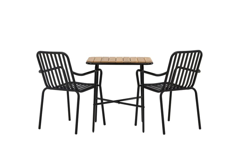 Holmbeck Cafésæt 70 cm + 2 Peking Armlænsstole - Sort/Brun - Havemøbler - Balkon - Balkonmøbler - Altansæt