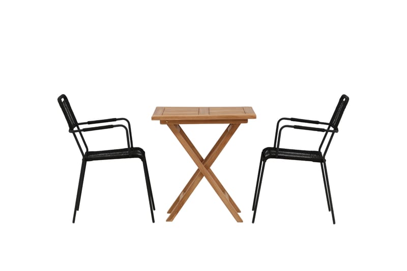 Kenya Cafesæt 70x70 cm + 2 Lindos Armstol - Sort/Brun - Havemøbler - Balkon - Balkonmøbler - Altansæt