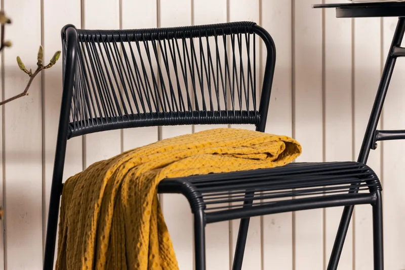 Lamborg Cafésæt 120 cm Ovalt + 2 Stole - Glas/Sort - Havemøbler - Udendørsgruppe - Cafesæt