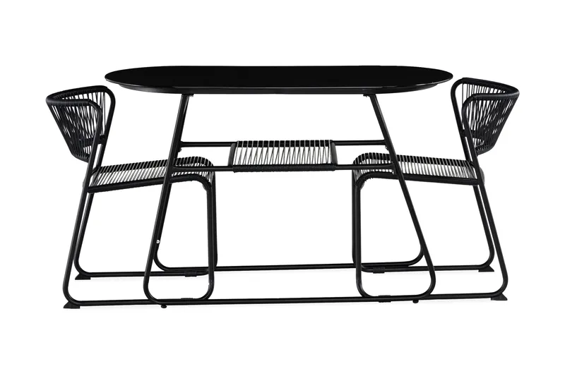 Lamborg Cafésæt 120 cm Ovalt + 2 Stole - Glas/Sort - Havemøbler - Udendørsgruppe - Cafesæt