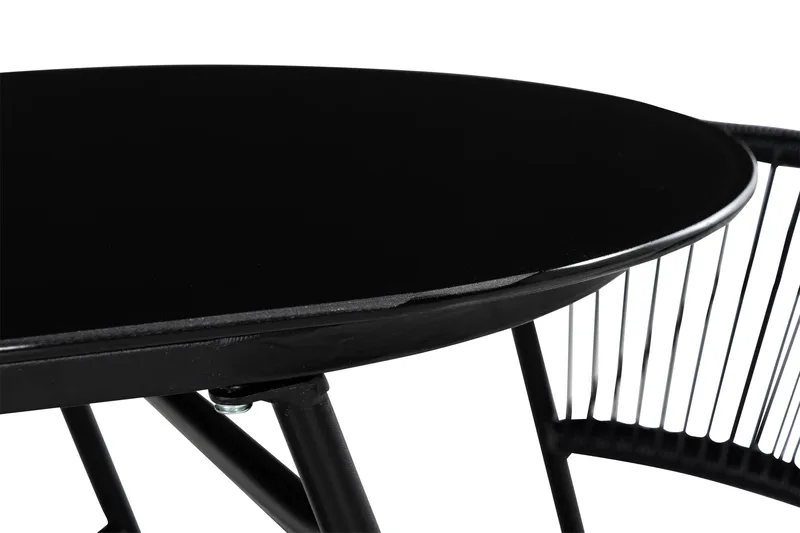 Lamborg Cafésæt 120 cm Ovalt + 2 Stole - Glas/Sort - Havemøbler - Udendørsgruppe - Cafesæt