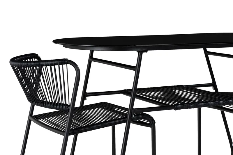 Lamborg Cafésæt 120 cm Ovalt + 2 Stole - Glas/Sort - Havemøbler - Udendørsgruppe - Cafesæt