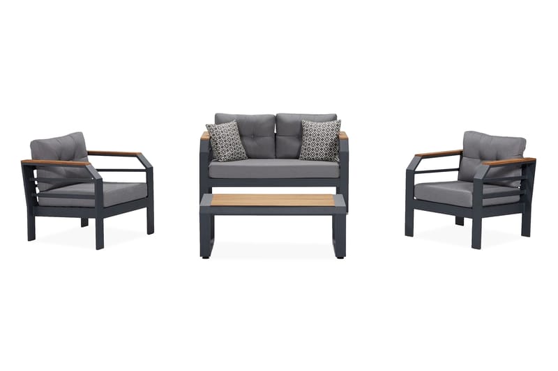 Lassento Cafésæt 137 cm + 2-Pers. Sofa + 2 Lænestole, Grå/Sort