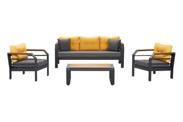 Lassento Cafésæt 197 cm + 3-Pers. Sofa + 2 Lænestole - Gul/Grå/Sort - Havemøbler - Udendørsgruppe - Cafesæt