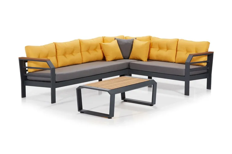 Lassento Hjørneloungesæt 4-Pers., Grå/Gul/Sort