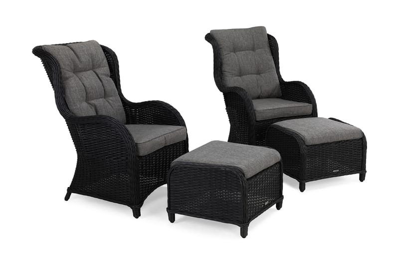 Marcus Øreklapstol med Fodskammel m Hynde 2-pak, Sort