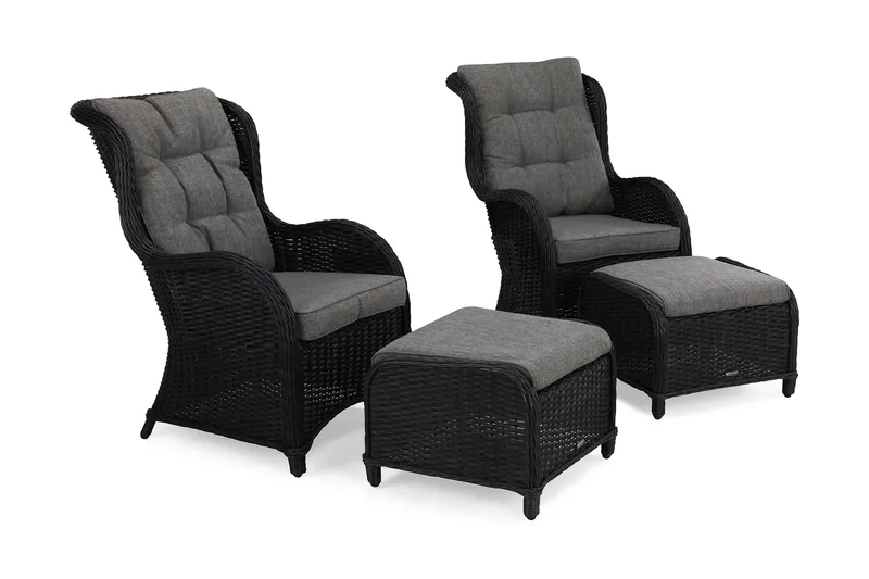 Marcus Øreklapstol med Fodskammel m Hynde 2-pak, Sort