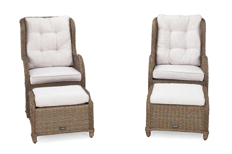 Marcus Øreklapstol med Fodskammel m Hynde 2-pak - Natur - Havemøbler - Balkon - Balkonmøbler - Altansæt