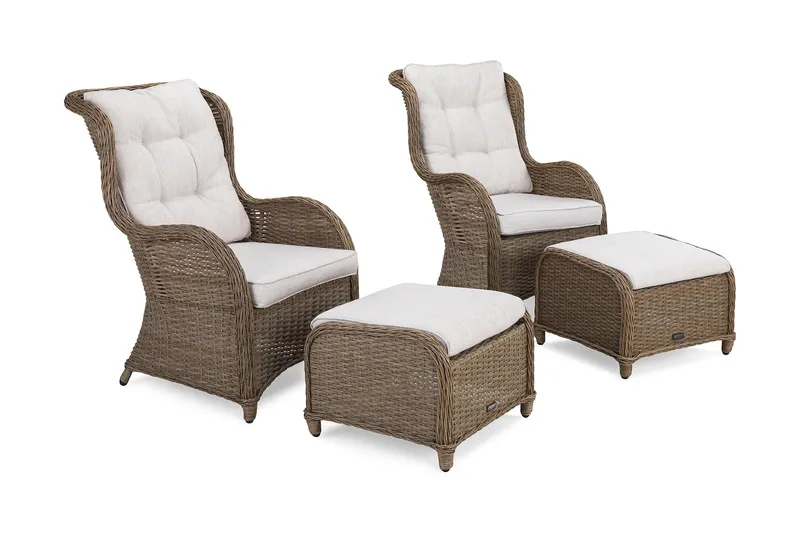 Marcus Øreklapstol med Fodskammel m Hynde 2-pak - Natur - Havemøbler - Balkon - Balkonmøbler - Altansæt