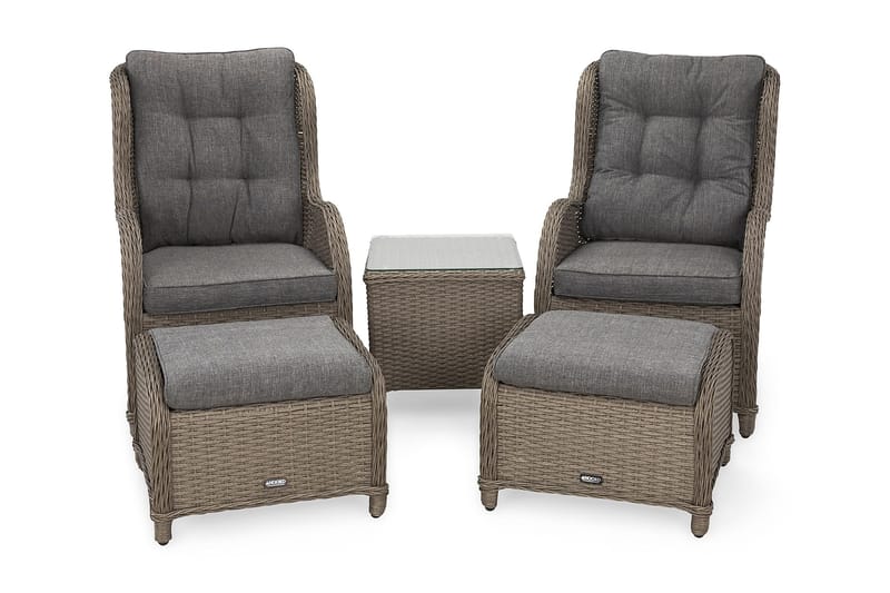 Marcus Cafésæt med 2 Øreklapstol med Fodskammel m Hynde - Grå - Havemøbler - Balkon - Balkonmøbler - Altansæt
