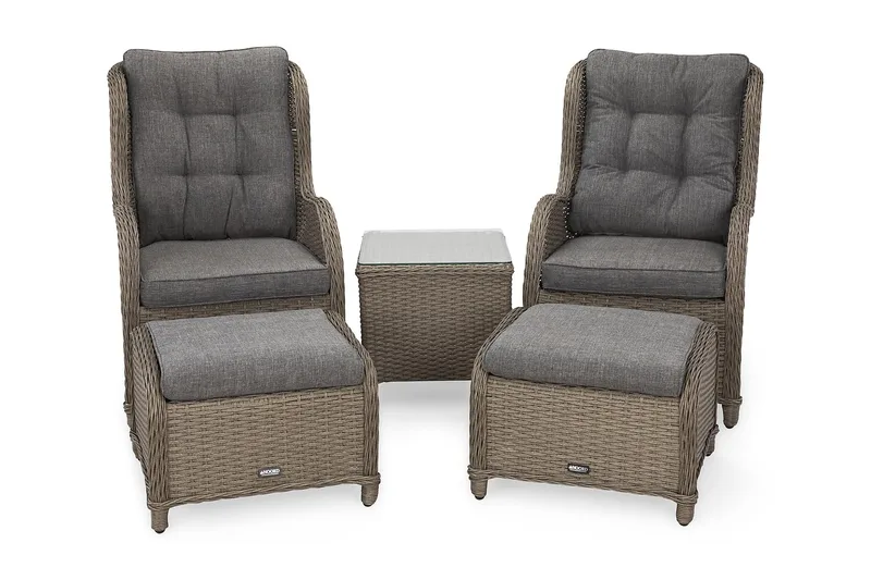 Marcus Cafésæt med 2 Øreklapstol med Fodskammel m Hynde - Grå - Havemøbler - Balkon - Balkonmøbler - Altansæt