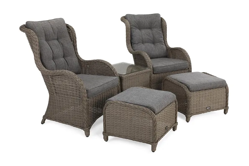 Marcus Cafésæt med 2 Øreklapstol med Fodskammel m Hynde, Grå