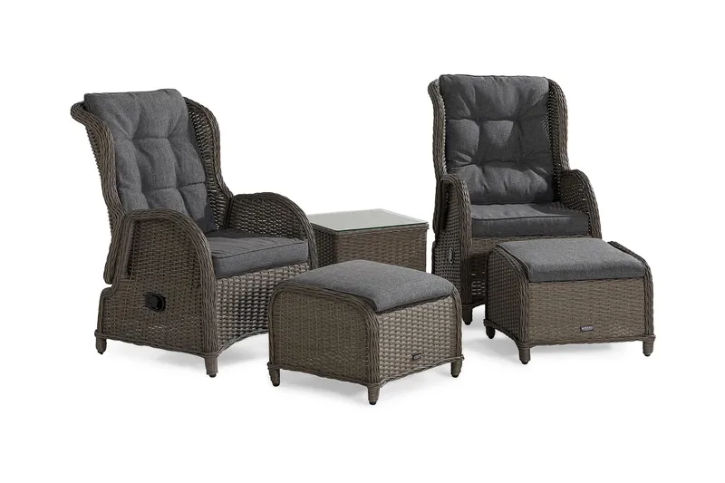 Marcus Cafésæt med 2 Reclinerlænestole med hynder, Grå