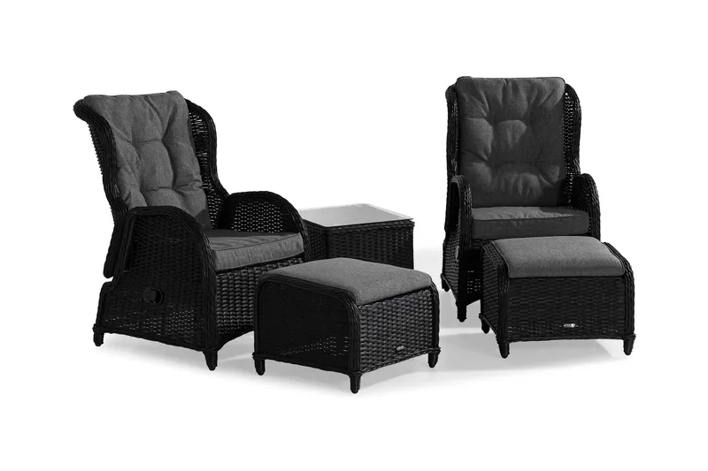 Marcus Cafésæt med 2 Reclinerlænestole med hynder, Sort