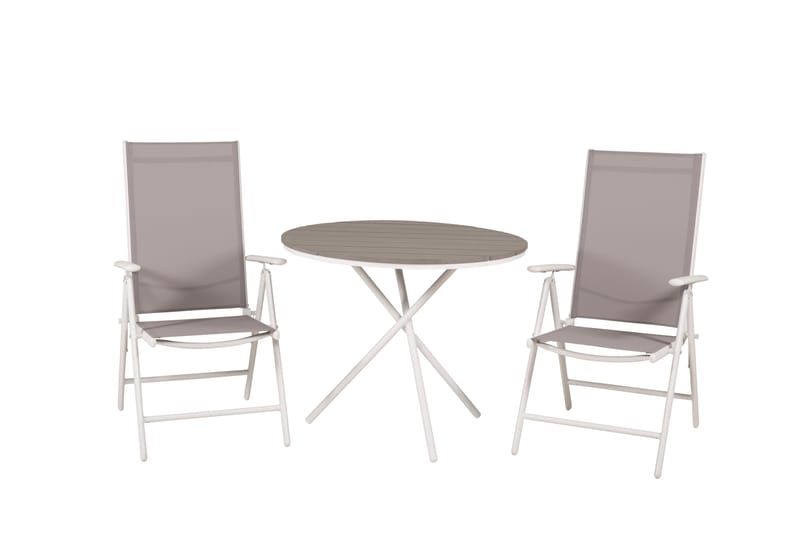 Parma Cafésæt Ø90 cm + 2 Break Positionsstole Hvid/Grå - Venture Home - Cafesæt - Altansæt