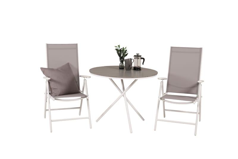Parma Cafésæt Ø90 cm + 2 Break Positionsstole Hvid/Grå - Venture Home - Altansæt - Cafesæt