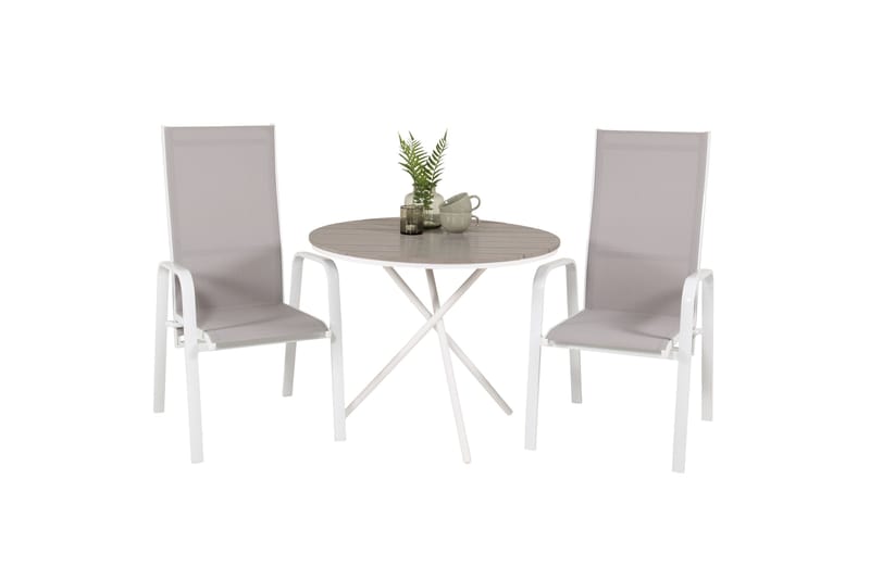 Parma Cafésæt Ø90 cm + 2 Copacabana Armstole - Brun/Hvid - Havemøbler - Balkon - Balkonmøbler - Altansæt