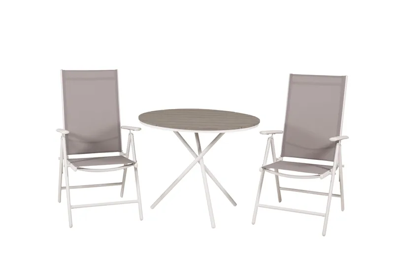 Parma Cafésæt Ø90 cm + 2 Break Positionsstolee, Hvid/Grå