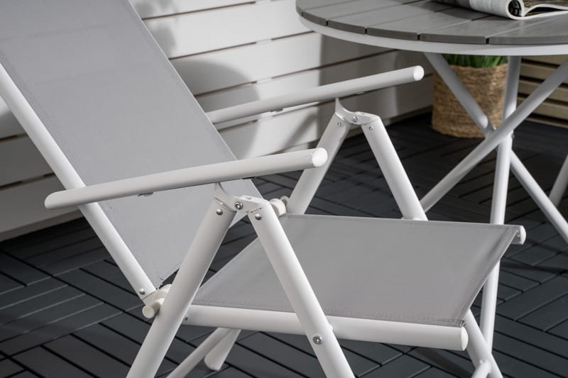 Parma Cafésæt Ø90 cm + 2 Break Positionsstolee - Hvid/Grå - Havemøbler - Balkon - Balkonmøbler - Altansæt