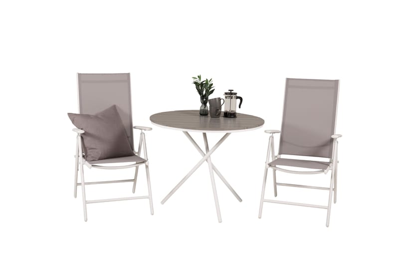 Parma Cafésæt Ø90 cm + 2 Break Positionsstolee - Hvid/Grå - Havemøbler - Balkon - Balkonmøbler - Altansæt