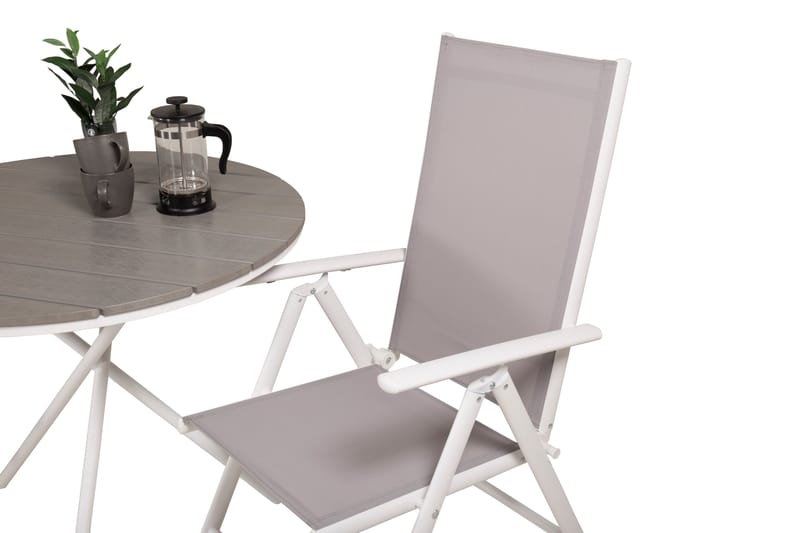 Parma Cafésæt Ø90 cm + 2 Break Positionsstolee - Hvid/Grå - Havemøbler - Balkon - Balkonmøbler - Altansæt
