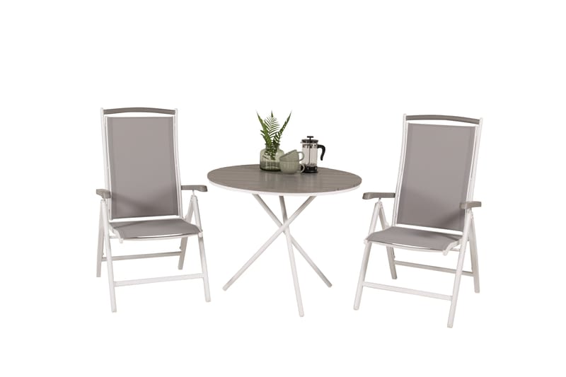 Parma Spisebordssæt Ø90 cm + 2 Albany Stole Hvid/Grå - Venture Home - Altansæt - Cafesæt