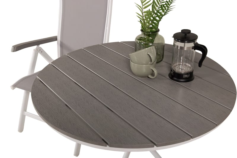 Parma Spisebordssæt Ø90 cm + 2 Albany Stole - Hvid/Grå - Havemøbler - Balkon - Balkonmøbler - Altansæt