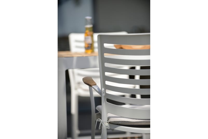 Portals Bargruppe 95 cm + Barstol - Vit / teak - Havemøbler - Balkon - Balkonmøbler - Altansæt