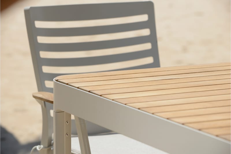 Portals Bargruppe 95 cm + Barstol - Vit / teak - Havemøbler - Balkon - Balkonmøbler - Altansæt