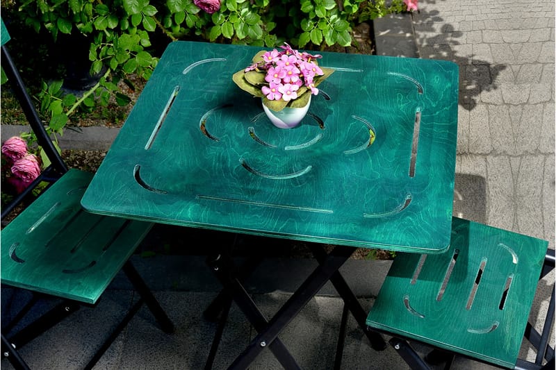 Riotorto Cafésæt 60 cm Blomst + 2 Stole - Grøn/Sort - Havemøbler - Udendørsgruppe - Cafesæt