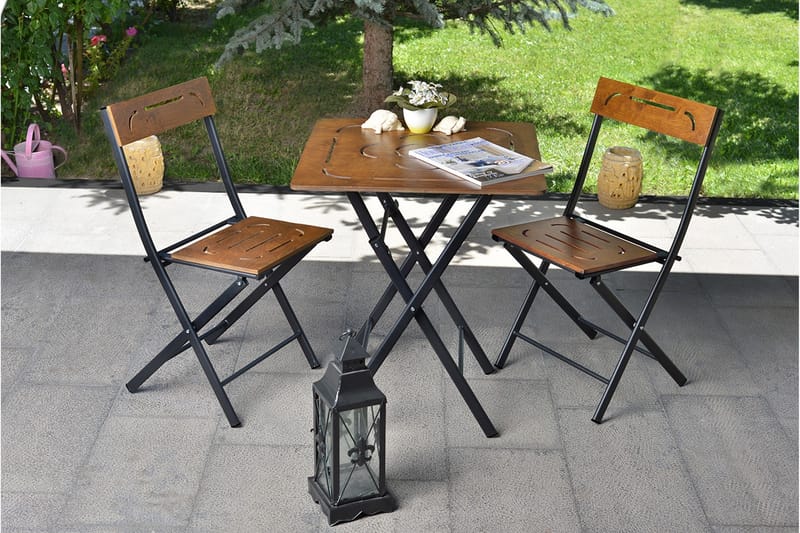 Riotorto Cafésæt 60 cm Blomst + 2 Stole - Natur/Sort - Havemøbler - Udendørsgruppe - Cafesæt
