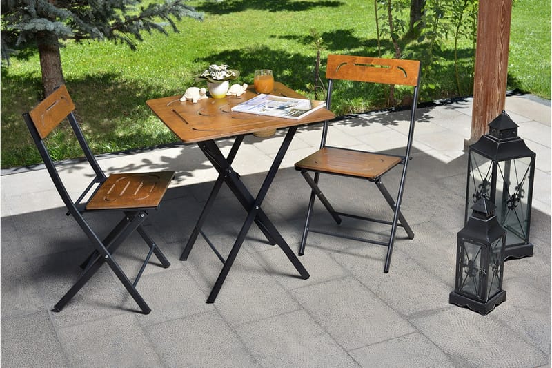 Riotorto Cafésæt 60 cm Blomst + 2 Stole - Natur/Sort - Havemøbler - Udendørsgruppe - Cafesæt