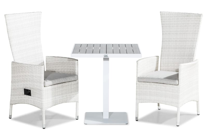 Sierra Cafésæt 70x70 + 2 Jenny Lænestol Justerbar m. Hynde - Hvid/Offwhite - Havemøbler - Udendørsgruppe - Cafesæt
