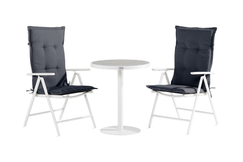 Tunis Cafésæt 70x70 + 2 Maggie positionstol med hynder - Hvid/Grå - Havemøbler - Balkon - Balkonmøbler - Altansæt