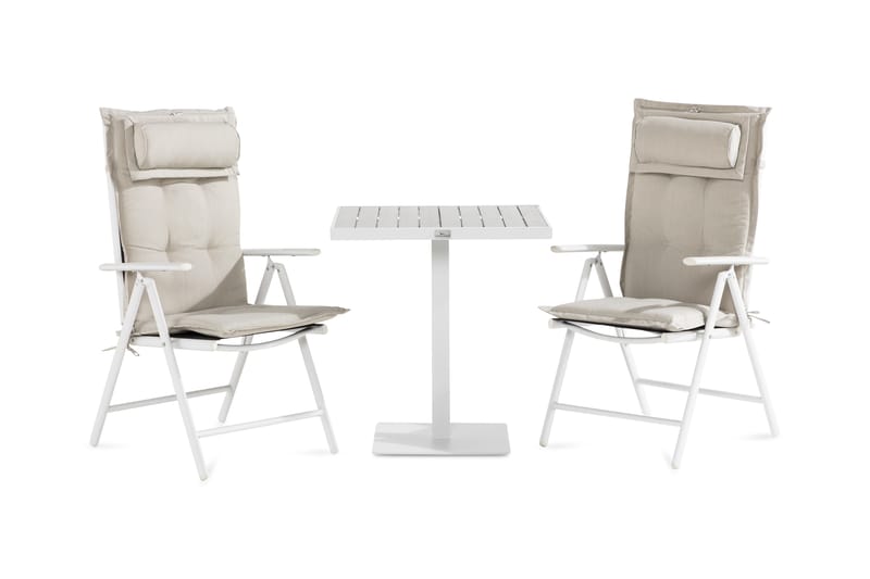 Tunis Cafésæt 70x70 + 2 Maggie Positionstol med hynder m Nac - Hvid / grå / Offwhite - Havemøbler - Balkon - Balkonmøbler - Altansæt