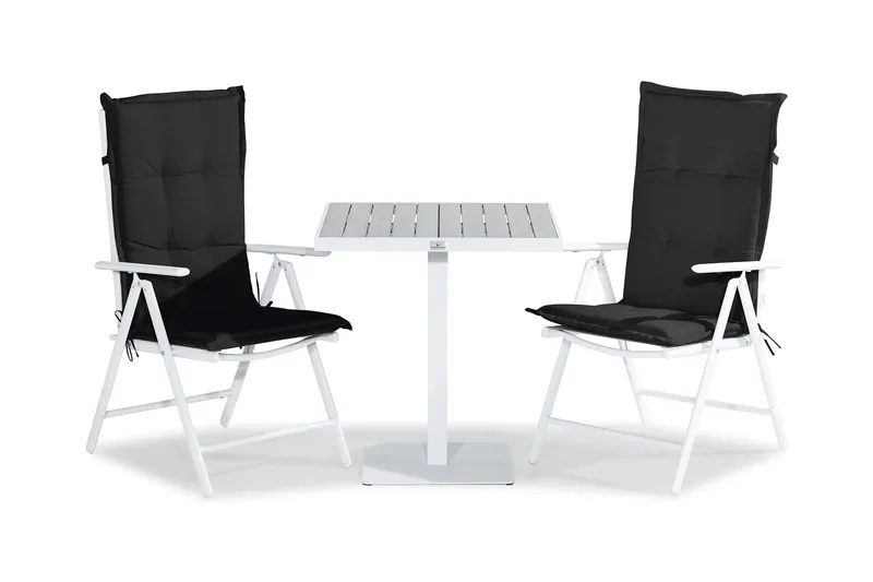 Tunis Cafésæt 70x70 + 2 Maggie Positionsstol m. Hynde, Hvid/Grå/Sort