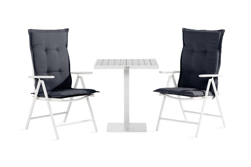 Tunis Cafésæt 70x70 + 2 Maggie positionstol med hynder, Hvid / grå