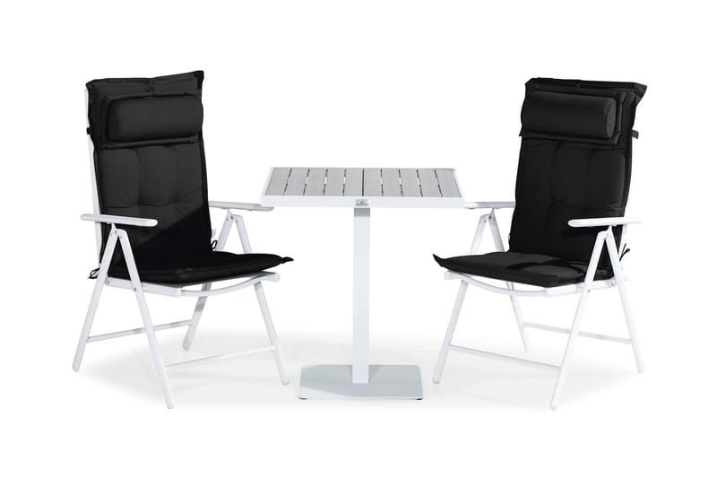 Tunis Cafésæt 70x70 + 2 Maggie Positionsstol m. Hynde, Hvid/Grå/Sort