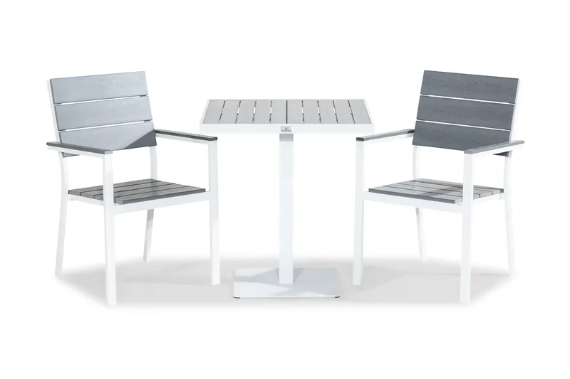 Tunis Cafésæt 70x70 + 2 Stabelstole, Hvid/Grå