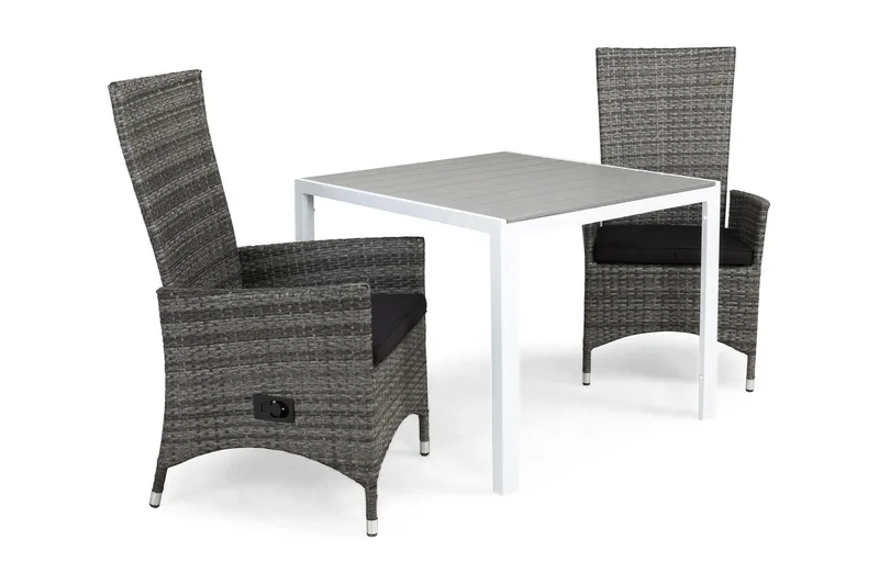 Tunis Havesæt 90 + 2 Jenny Justerbar Lænestole m Hynde, Hvid/Grå/Sort