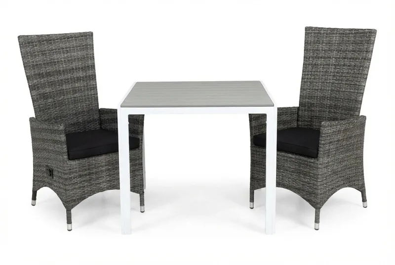 Tunis Havesæt 90 + 2 Jenny Justerbar Lænestole m Hynde, Hvid/Grå/Sort